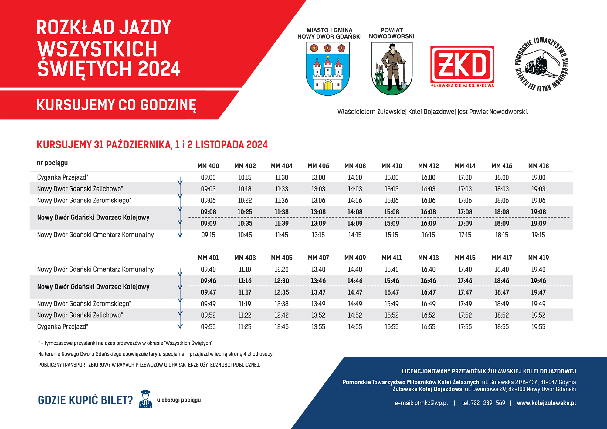 Rozkład jazdy ŻKD Wszystkich Świętych 2024
