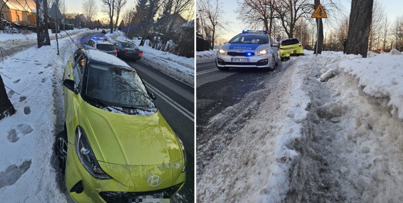 Nowy Dwór Gdański. Nietrzeźwa kierująca wjechała w zaspę śniegu i znak drogowy. Miała blisko 3 promile alkoholu w organizmie.