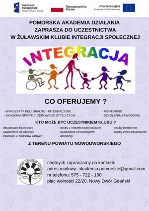 Pomorska Akademia Działania zaprasza do uczestnictwa w żuławskim klubie integracji społecznej.