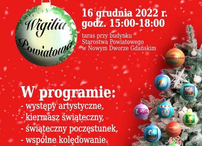 Starostwo Powiatowe w Nowym Dworze Gdańskim serdecznie zaprasza wszystkich mieszkańców na Wigilię Powiatową.