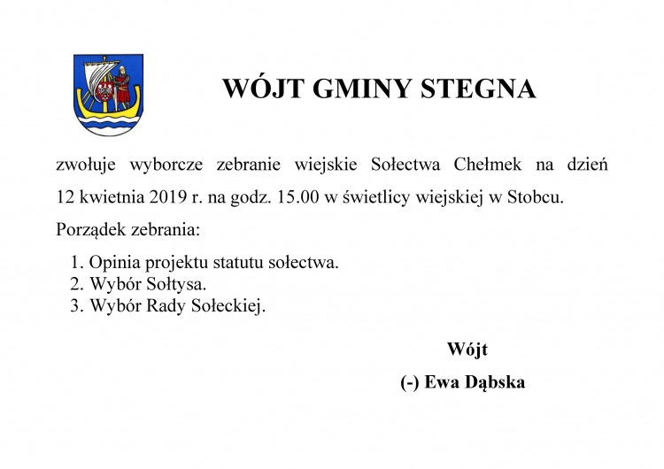 Zmiana godzin zebrań wiejskich dla sołectw Chełmek i Chełmek-Osada 