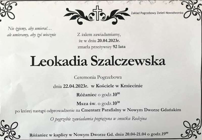 Ostatnie pożegnanie Leokadii Szalczewskiej