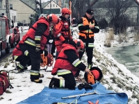 Nowy Dwór Gdański. Ćwiczenia i pokazy z ratownictwa na lodzie.