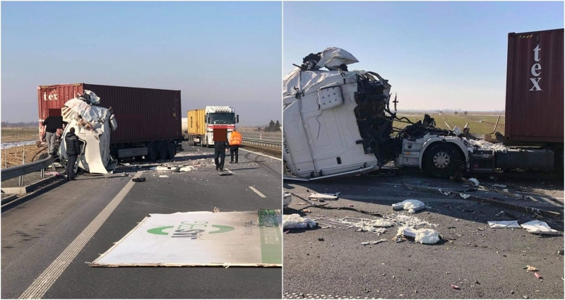 wypadek ciężarówek na S7