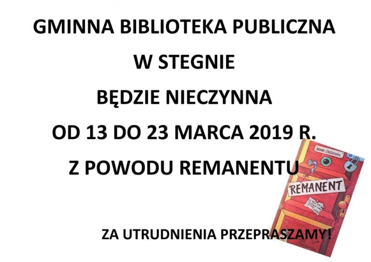 Stegna. Gminna Biblioteka Publiczna  będzie nieczynna. Zobacz kiedy.